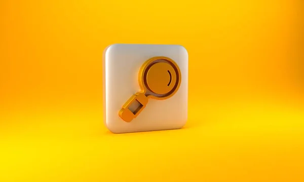 Ícone Lupa Ouro Isolado Fundo Amarelo Busca Foco Zoom Símbolo — Fotografia de Stock