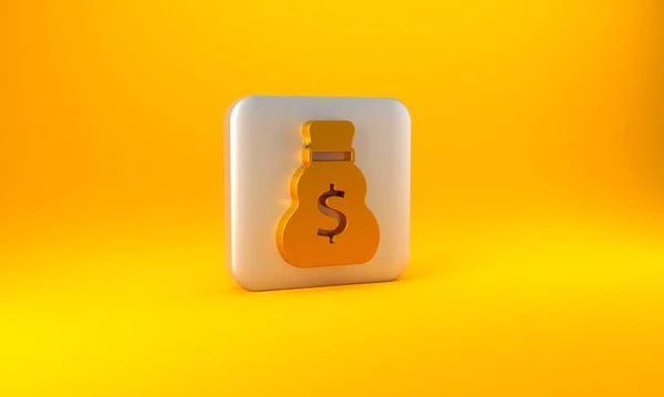 Oro Icono Bolsa Dinero Viejo Aislado Sobre Fondo Amarillo Signo — Foto de Stock