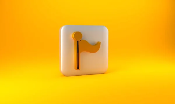 Symbol Der Goldfahne Isoliert Auf Gelbem Hintergrund Ortsmarkierungssymbol Silberner Quadratischer — Stockfoto