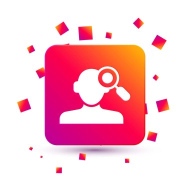 Beyaz, beyaz arka planda izole edilmiş psikoloji ikonunda bir sorun buluyor. Kare renk düğmesi. Vektör.