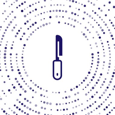 Mavi Bıçak simgesi beyaz arkaplanda izole edildi. Çatal bıçak sembolü. Soyut çember rastgele noktalar. Vektör.