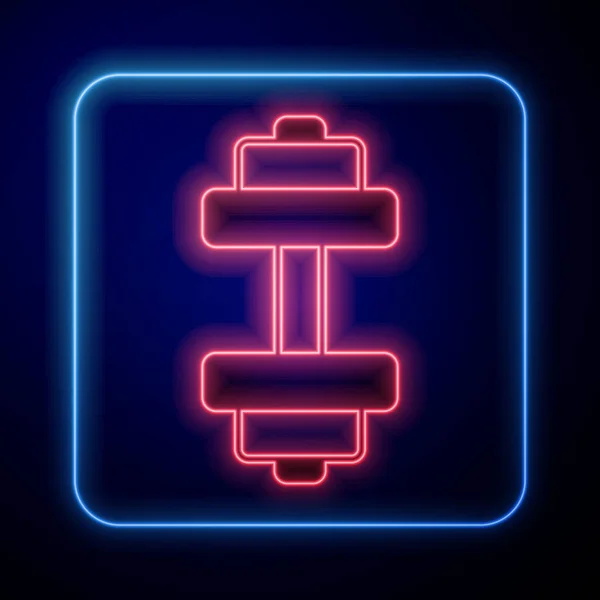 Glödande Neon Hantel Ikon Isolerad Svart Bakgrund Muskellyft Fitnesshantel Sportutrustning — Stock vektor