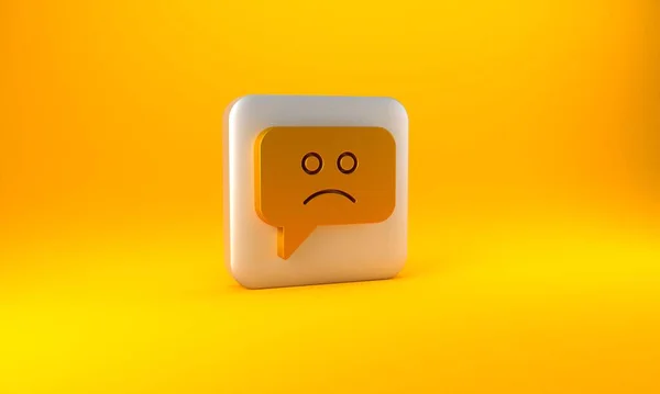 Gold Sad Leende Ikon Isolerad Gul Bakgrund Känslomässigt Ansikte Silverfyrkantig — Stockfoto