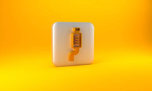 黄色の背景に隔離されたゴールドカーマフラーアイコン 排気管だ 銀四角形のボタン 3Dレンダリング図 — ストック写真