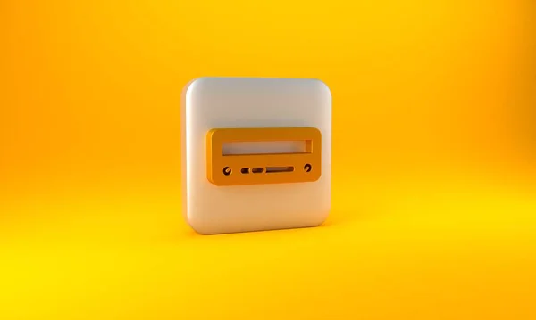 Gold Car audio icon isolated on yellow background. Fm radio car audio icon. Silver square button. 3D render illustration.