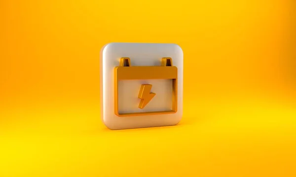 黄金汽车电池图标隔离在黄色背景上 蓄电池的能量 动力和蓄电池 银方按钮 3D渲染说明 — 图库照片
