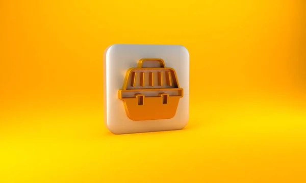 Gold Pet Carry Case Icon Isoliert Auf Gelbem Hintergrund Transportbehälter — Stockfoto