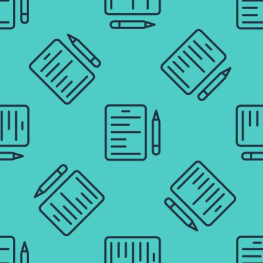 Siyah çizgi senaryo simgesi yeşil arkaplanda izole edilmiş pürüzsüz desen. Sanat projeleri, filmler, tiyatrolar için senaryo okuma konsepti. Vektör.