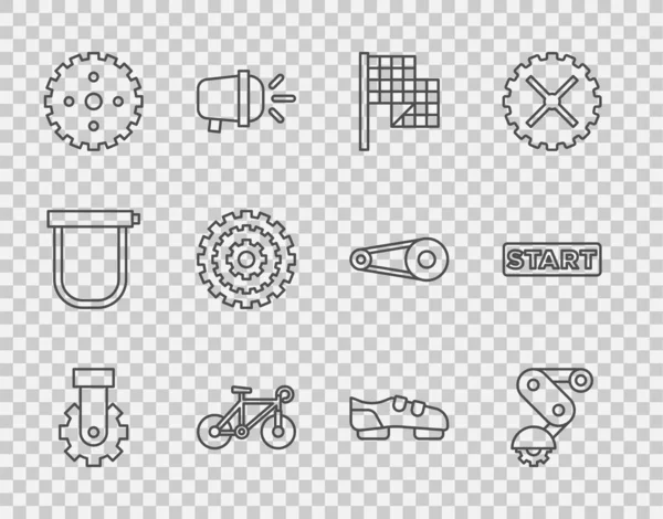 Установить Линию Derailleur Велосипед Сзади Проверенный Флаг Велосипед Звездочка Рукоятка — стоковый вектор