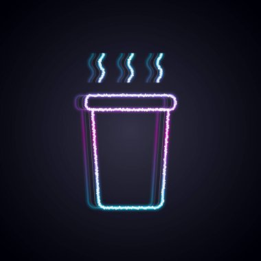 Siyah arka planda izole edilmiş parlak neon çizgili çay ikonu. Vektör.
