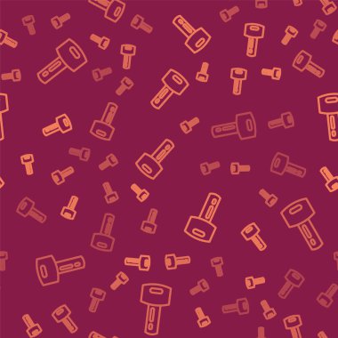Brown line Car key with remote icon isolated seamless pattern on red background. Car key and alarm system. Vector.
