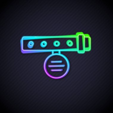 Siyah arkaplanda isim etiketi simgesi olan parlak neon çizgisi. Evcil hayvanlar için basit malzemeler. Kedi köpek bakımı. Evcil hayvan zincirleri. Vektör.