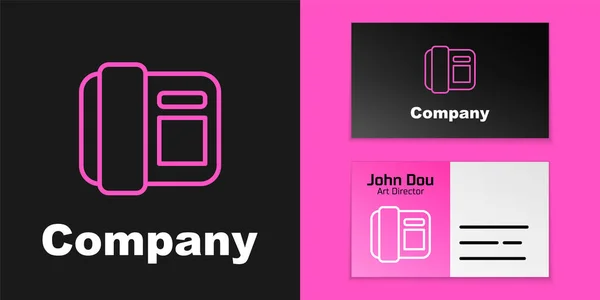 Pink Line Telephone Handset Icon Isolated Black Background Phone Sign — Vetor de Stock