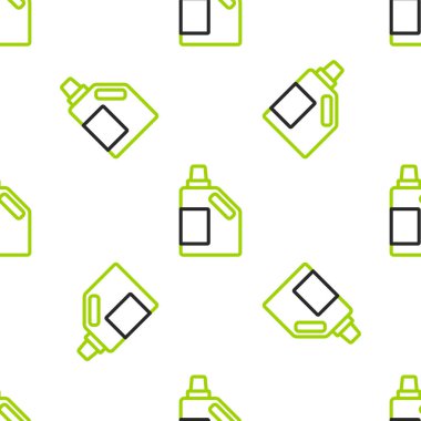 Çamaşır deterjanı, çamaşır suyu, bulaşık deterjanı ya da beyaz arka planda izole edilmiş başka bir temizlik maddesi ikonu için çizgi plastik şişe. Vektör.