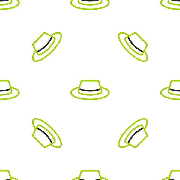 Шляпа Line Man Иконкой Ленты Изолированный Бесшовный Узор Белом Фоне — стоковый вектор