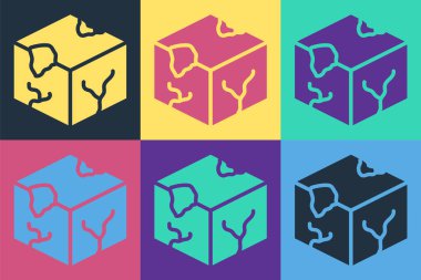 Pop art Isometric küp simgesi renk arkaplanında izole edildi. Geometrik küp katı simge. 3 boyutlu kare işareti. Kutu sembolü. Vektör.