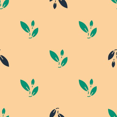 Yeşil ve siyah çay yaprağı ikonu bej arka planda izole edilmiş pürüzsüz desen. Çay yaprakları. Vektör