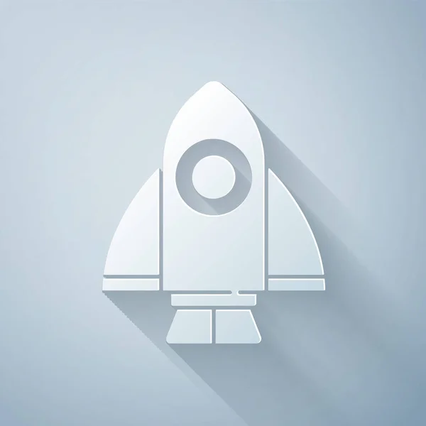 Иконка Ракетного Корабля Вырезана Сером Фоне Космические Путешествия Бумажный Стиль — стоковый вектор
