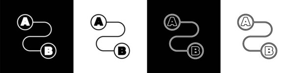 Set Route location icon isolated on black and white background. Map pointer sign. Concept of path or road. GPS navigator.  Vector
