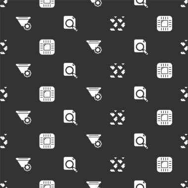 Veri akışını ayarla, İşlemci, Filtre ayarı ve Arama konsept dizinini kusursuz desen üzerine ayarla. Vektör.