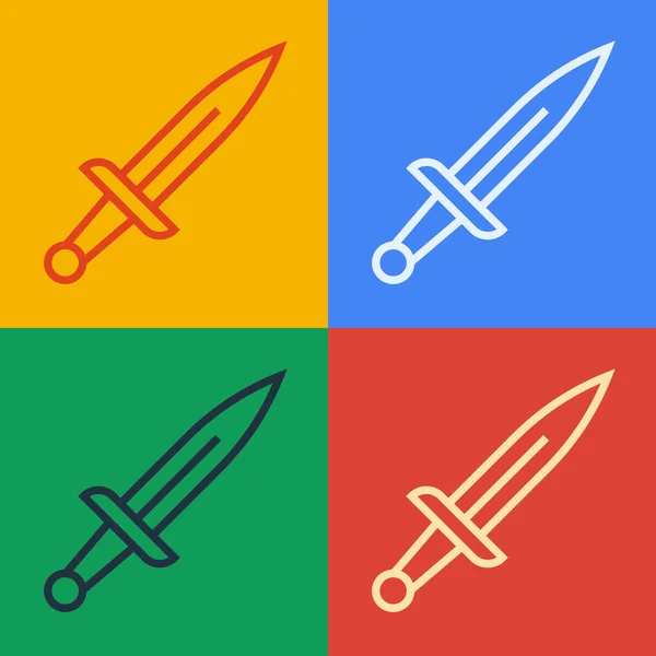 Pop Linii Sztuki Dagger Ikona Izolowane Tle Koloru Ikona Noża — Wektor stockowy