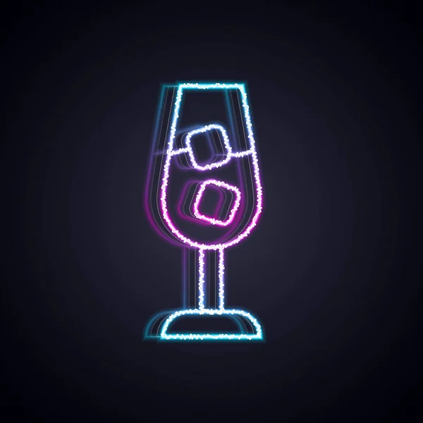 Siyah Zemin Üzerinde Parlayan Neon Çizgisi Şarap Cam Ikonu Izole — Stok Vektör