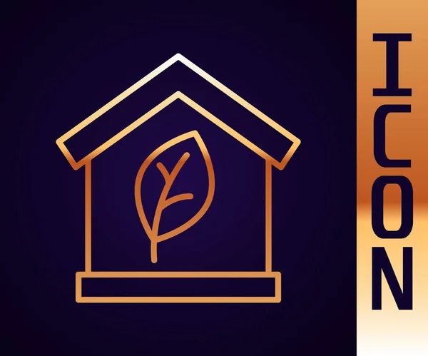 Gold Line Eco Friendly House Icon Isolated Black Background Eco — стоковый вектор