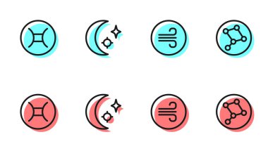 Rüzgarlı hava çizgisi Gemini Zodyak Ayı, yıldızlar ve Büyük Ayı takımyıldızı ikonu. Vektör.