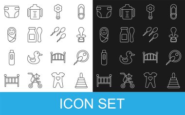 Piramit oyuncağı Sperm Bebek emziği şişeye doldurulmuş bebek yoğurdu kaşık bebek bezi kundaklanmış ve ikon. Vektör.