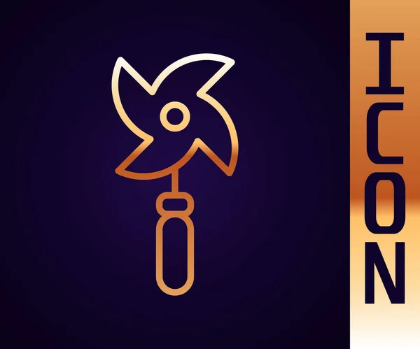 Иконка Игрушки Pinwheel Золотой Линии Изолирована Черном Фоне Иконка Ветряной — стоковый вектор