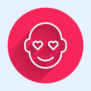 Beyaz çizgi romantik adam ikonu uzun gölge arkaplan izole. Sevgililer günün kutlu olsun. Kırmızı daire düğmesi. Vektör.