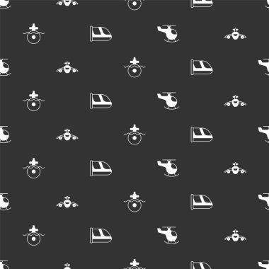 Helikopter Uçak Denizaltısı 'nı, Treni ve demiryolunu kusursuz bir şekilde ayarlayın. Vektör.