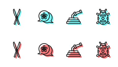 Hortumu ayarla, el yapımı bahçe makası, çiçek ve uğur böceği ikonu. Vektör.