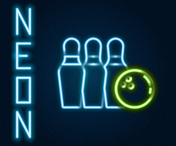 Žhnoucí Neonová Linka Bowling Pin Koule Ikona Izolované Černém Pozadí — Stockový vektor
