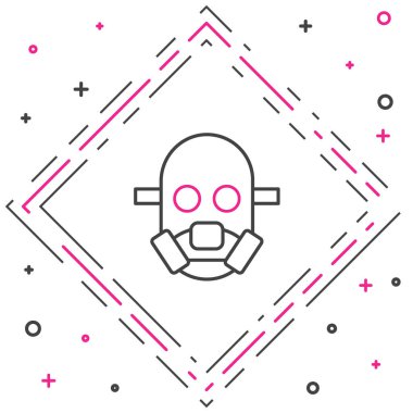 Beyaz arkaplanda çizgi gaz maskesi simgesi izole edildi. Solunum cihazı işareti. Renkli taslak konsepti. Vektör.