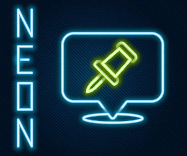 Zářící Neonová Čára Ikona Push Pin Izolovaná Černém Pozadí Znamení — Stockový vektor