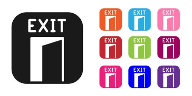 Siyah Ateş çıkış simgesi beyaz arkaplanda izole edildi. Acil durum ikonunu ateşle. Simgeleri renklendirin. Vektör.