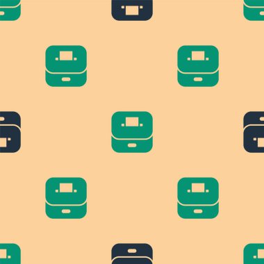 Yeşil ve siyah oy sandığı veya zarf simgesinin bulunduğu oy sandığı bej arka planda izole edilmiş dikişsiz desen. Vektör.