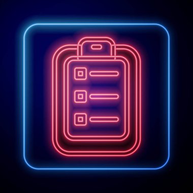 Parlayan neon yapmak için liste ya da planlama simgesi siyah arkaplanda izole. Vektör.