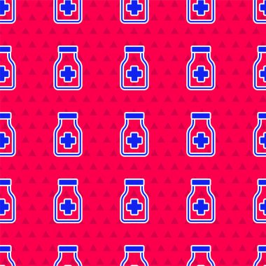 Mavi Yatıştırıcı hap ikonu kırmızı arka planda izole edilmiş pürüzsüz desen. Vektör.