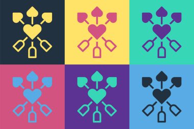 Pop art Amour symbol with heart and arrow icon isolated on color background. Love sign. Happy Valentines day. Vector.
