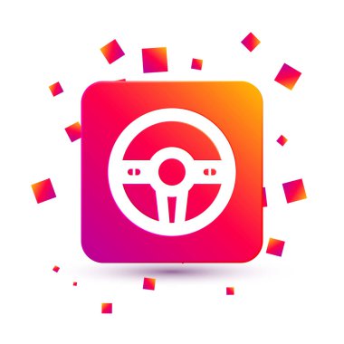 Beyaz direksiyon simgesi beyaz arkaplanda izole edilmiş. Araba tekeri ikonu. Kare renk düğmesi. Vektör.