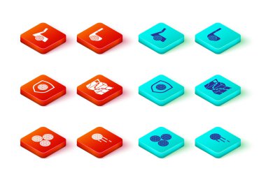 Golf topunu kalkan saha planı kulübü ve ikon ile ayarla. Vektör.