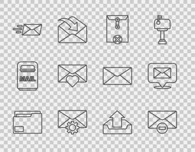 Belge dizini silme zarfı silme ayarını Valentine 'ın kalp gönderme kutusu ve konuşma balonu simgesi ile ayarla. Vektör.