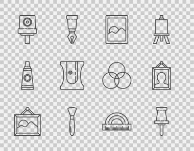 Çizgi çizgisi Resim İtme Pimi Grafik Tablet Fırça Fırçası Spreyi Kalem Kalem Kalemi Kalem Kalemi Kalem Kalemleştiricisi ve simgesini tıkayabilir. Vektör.