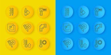 Dijital termometre Fahrenheit Meteoroloji Tıbbi ve ikonu ayarla. Vektör.