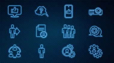 Konuşma balonu avlama hattını ayarla Takım lideri Kullanıcı grubu ve soru işareti simgesi gibi el ele konuş. Vektör.