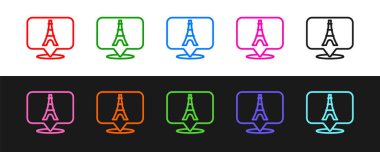 Eyfel kulesi simgesini siyah beyaz arkaplanda izole et. Fransa Paris simgesi. Vektör.