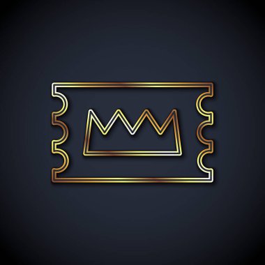 Altın çizgili konser bileti ikonu siyah arka planda izole edildi. Konser, parti ya da festival bileti. Vektör.