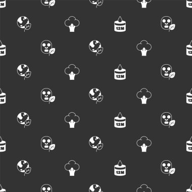 Organik kozmetik, yüz maskesi, dünya küresi, yaprak ve brokoliyi pürüzsüz desene ayarlayın. Vektör.